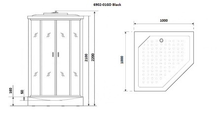 Душевая кабина Niagara Premium 69020134GDBLACK 100х100 пятиугольная с крышей ориентация универсальная